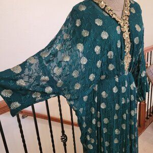 Party or wedding dress long/ kaftan style with golden embroidery